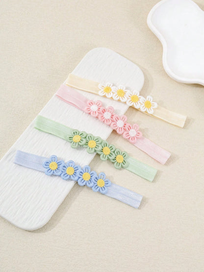 6pcs/Set Baby Girl Candy Color Macaron Series Elastic Headbands With 4 Flowers, Sweet And Cute, Perfect Gift For Girls