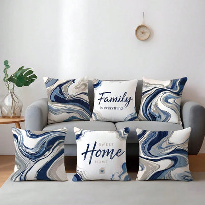 6pcs Set Of Minimalist Blue Geometric Abstract Pattern Throw Pillow Covers, Single-Sided Printed Peach Velvet Material, 45*45/50*50/40*40CM Cushion Covers Suitable For Modern Minimalist Sofa Living Ro