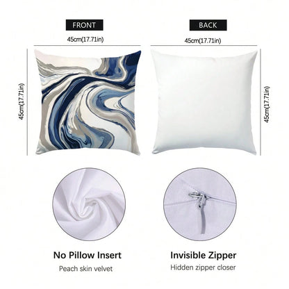 6pcs Set Of Minimalist Blue Geometric Abstract Pattern Throw Pillow Covers, Single-Sided Printed Peach Velvet Material, 45*45/50*50/40*40CM Cushion Covers Suitable For Modern Minimalist Sofa Living Ro