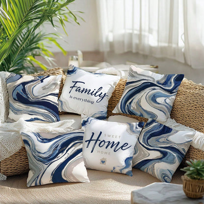 6pcs Set Of Minimalist Blue Geometric Abstract Pattern Throw Pillow Covers, Single-Sided Printed Peach Velvet Material, 45*45/50*50/40*40CM Cushion Covers Suitable For Modern Minimalist Sofa Living Ro
