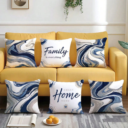 6pcs Set Of Minimalist Blue Geometric Abstract Pattern Throw Pillow Covers, Single-Sided Printed Peach Velvet Material, 45*45/50*50/40*40CM Cushion Covers Suitable For Modern Minimalist Sofa Living Ro