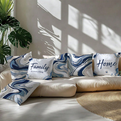 6pcs Set Of Minimalist Blue Geometric Abstract Pattern Throw Pillow Covers, Single-Sided Printed Peach Velvet Material, 45*45/50*50/40*40CM Cushion Covers Suitable For Modern Minimalist Sofa Living Ro