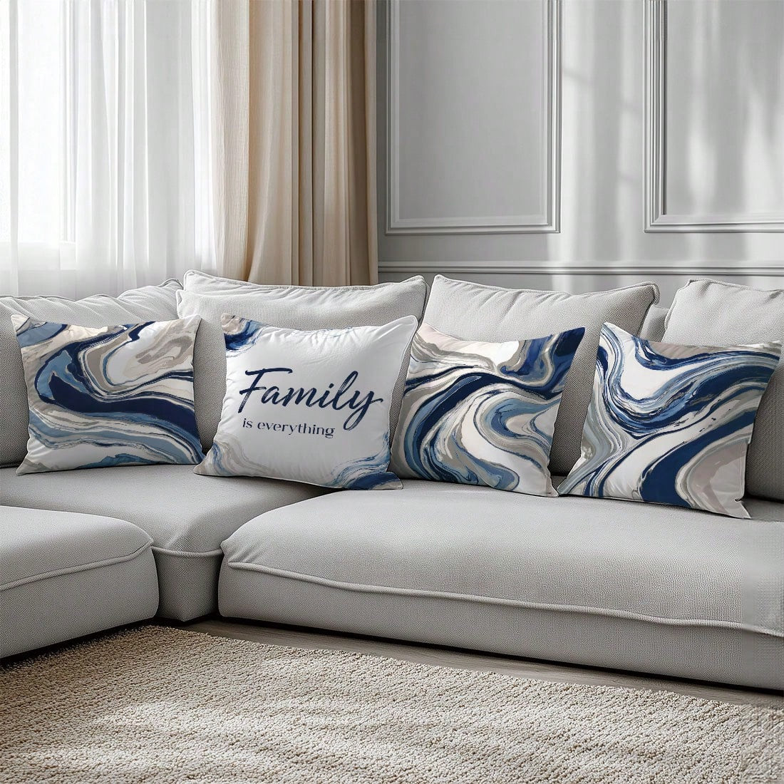 6pcs Set Of Minimalist Blue Geometric Abstract Pattern Throw Pillow Covers, Single-Sided Printed Peach Velvet Material, 45*45/50*50/40*40CM Cushion Covers Suitable For Modern Minimalist Sofa Living Ro