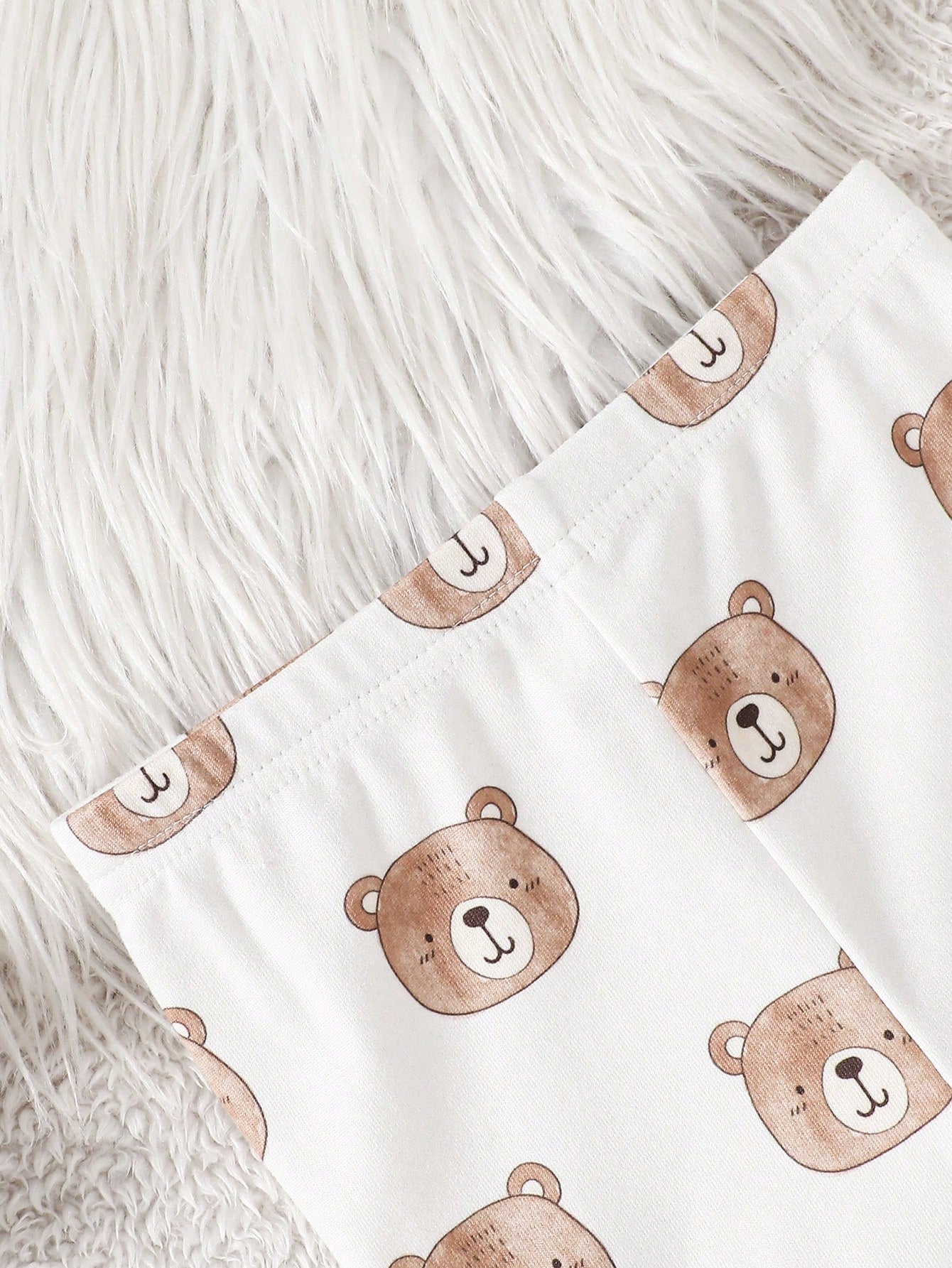 6pcs/Set Unisex Baby Boy & Baby Girl Thermal Underwear Set,Cute Cartoon Bear Print & Brown And White Polka Dot,Autumn Family Matching Clothes,Snug Fit