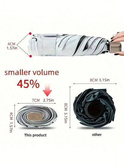 7.5 Inch/19cm Mini Folding Umbrella, Portable Outdoor Sun Umbrella, UV Protection Sunshade Umbrella With Carrying Bag, Sunscreen, 6 Ribs + Thickened Black Waterproof Coating, Ideal For Outdoor, Travel