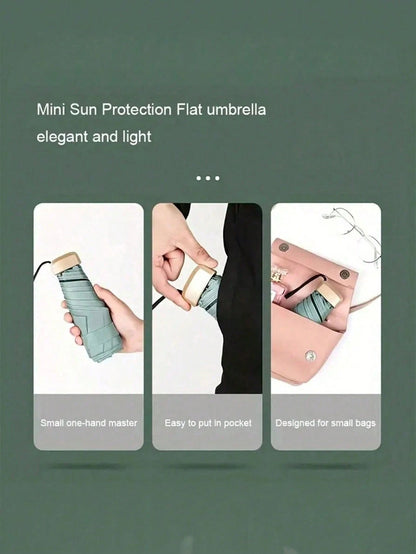7.5 Inch/19cm Mini Folding Umbrella, Portable Outdoor Sun Umbrella, UV Protection Sunshade Umbrella With Carrying Bag, Sunscreen, 6 Ribs + Thickened Black Waterproof Coating, Ideal For Outdoor, Travel