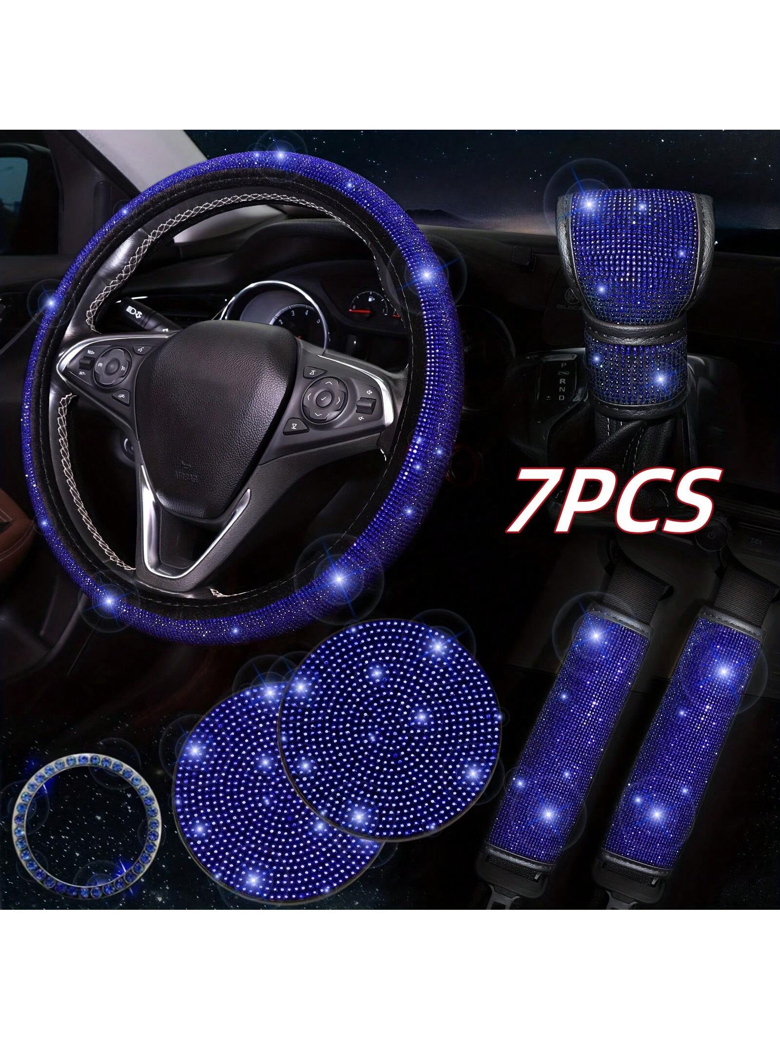7 Pack Crystal Diamond Rhinestone Car Accessories, Bling Car Accessories For Women, Bling Steering Wheel Cover, Bling Car Seat Belt Cover, Gear Shift Cover, Car Bling Ring, Cup Holder Coasters