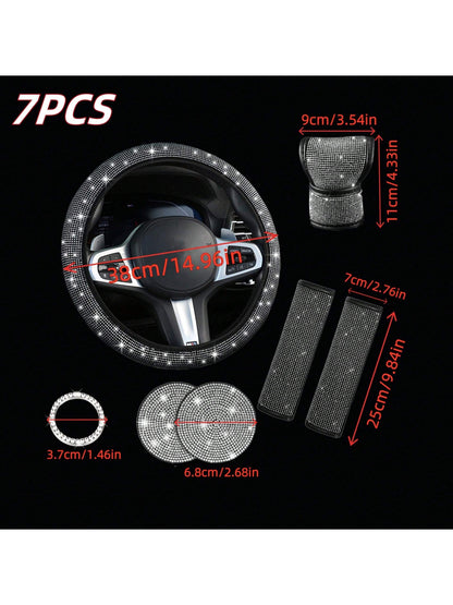7 Pack Crystal Diamond Rhinestone Car Accessories, Bling Car Accessories For Women, Bling Steering Wheel Cover, Bling Car Seat Belt Cover, Gear Shift Cover, Car Bling Ring, Cup Holder Coasters
