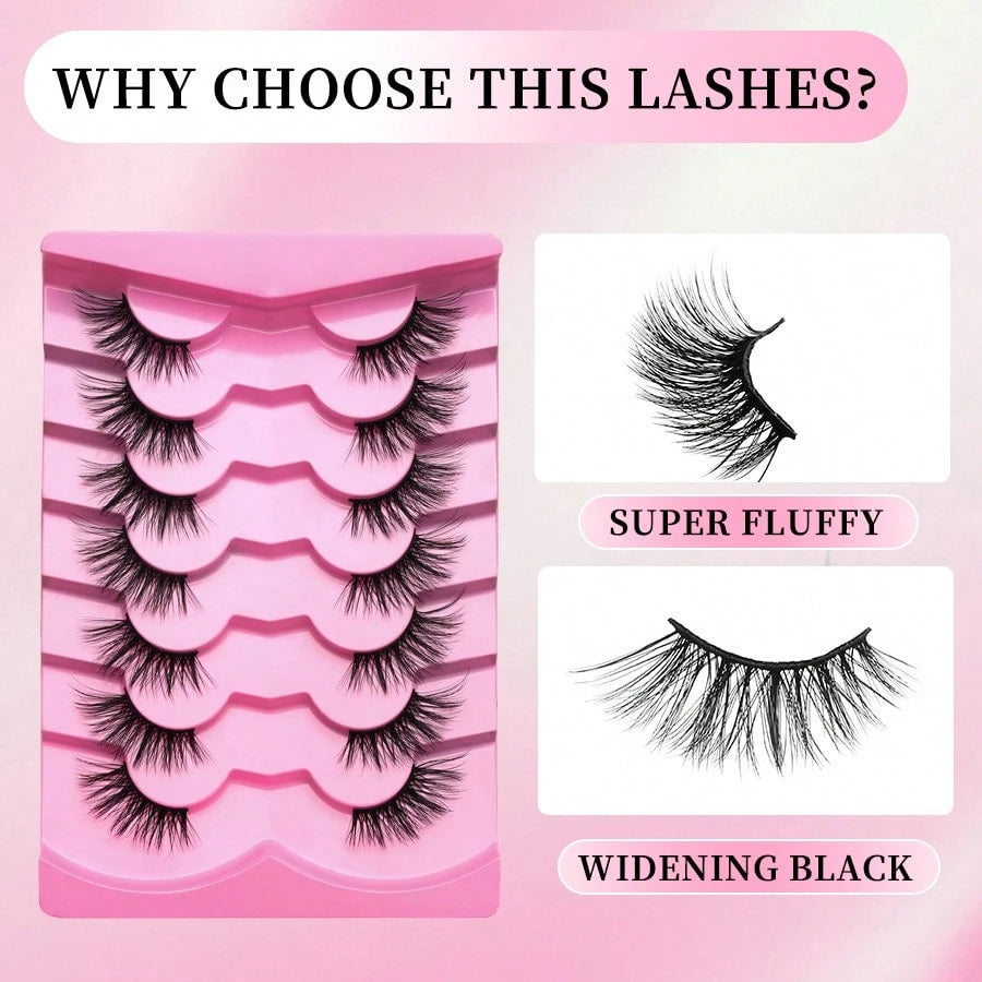 7 Pairs Natural Half-Length Cat Eye False Eyelashes, Fluffy Lightweight 3D Faux Mink Lash Set, Soft Strip Lashes- Suitable For Cosplay, European & American Style Long False Eyelashes