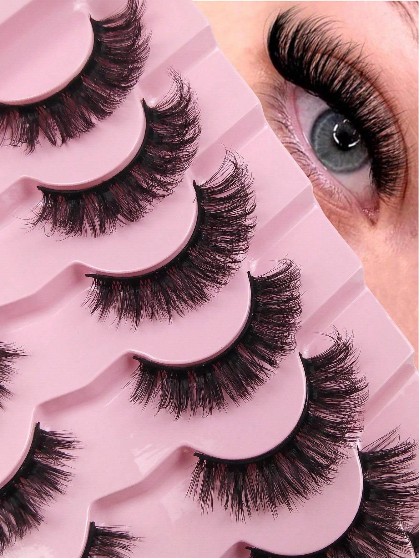 7 Pairs Volume Lashes Faux Mink Eyelashes Cat Eye Eyelashes Full False Eyelashes Volumized Eyelash Extension Travel Essentials Makeup Tools Strip Lashes,Lashes,Eyelashes,Fake Lashes