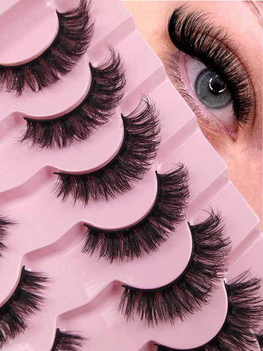 7 Pairs Volume Lashes Faux Mink Eyelashes Cat Eye Eyelashes Full False Eyelashes Volumized Eyelash Extension Travel Essentials Makeup Tools Strip Lashes,Lashes,Eyelashes,Fake Lashes