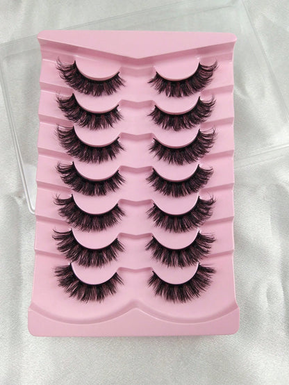 7 Pairs Volume Lashes Faux Mink Eyelashes Cat Eye Eyelashes Full False Eyelashes Volumized Eyelash Extension Travel Essentials Makeup Tools Strip Lashes,Lashes,Eyelashes,Fake Lashes