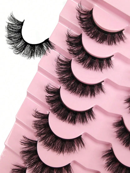 7 Pairs Volume Lashes Faux Mink Eyelashes Cat Eye Eyelashes Full False Eyelashes Volumized Eyelash Extension Travel Essentials Makeup Tools Strip Lashes,Lashes,Eyelashes,Fake Lashes