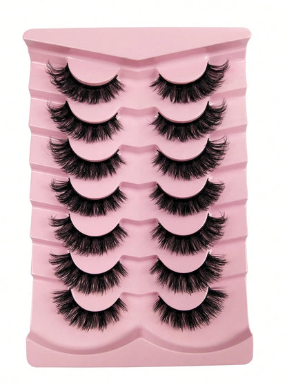 7 Pairs Volume Lashes Faux Mink Eyelashes Cat Eye Eyelashes Full False Eyelashes Volumized Eyelash Extension Travel Essentials Makeup Tools Strip Lashes,Lashes,Eyelashes,Fake Lashes