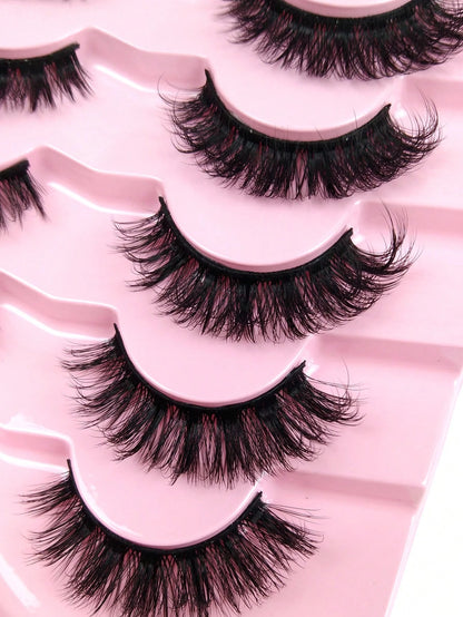 7 Pairs Volume Lashes Faux Mink Eyelashes Cat Eye Eyelashes Full False Eyelashes Volumized Eyelash Extension Travel Essentials Makeup Tools Strip Lashes,Lashes,Eyelashes,Fake Lashes