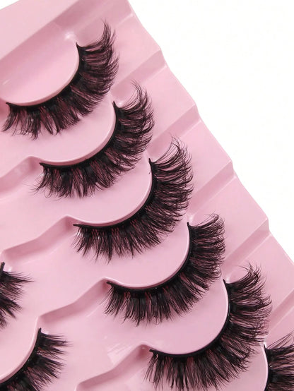 7 Pairs Volume Lashes Faux Mink Eyelashes Cat Eye Eyelashes Full False Eyelashes Volumized Eyelash Extension Travel Essentials Makeup Tools Strip Lashes,Lashes,Eyelashes,Fake Lashes