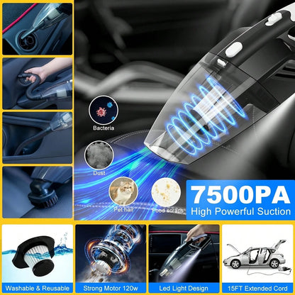 7500PA High-Power Car Handheld Vacuum Cleaner, With Brush/ Windshield Cleaning Tool/ Durable Duster/ High-Density Towel, Full Set Of Professional Car Interior Care Tools, High-Quality And Durable M