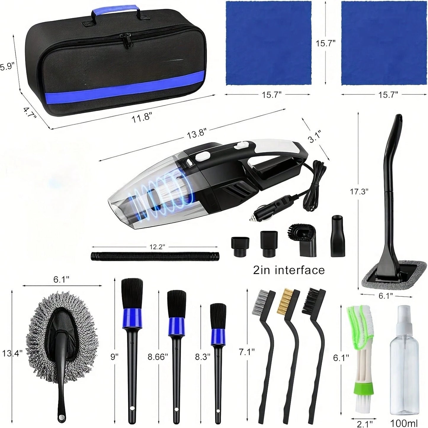 7500PA High-Power Car Handheld Vacuum Cleaner, With Brush/ Windshield Cleaning Tool/ Durable Duster/ High-Density Towel, Full Set Of Professional Car Interior Care Tools, High-Quality And Durable M