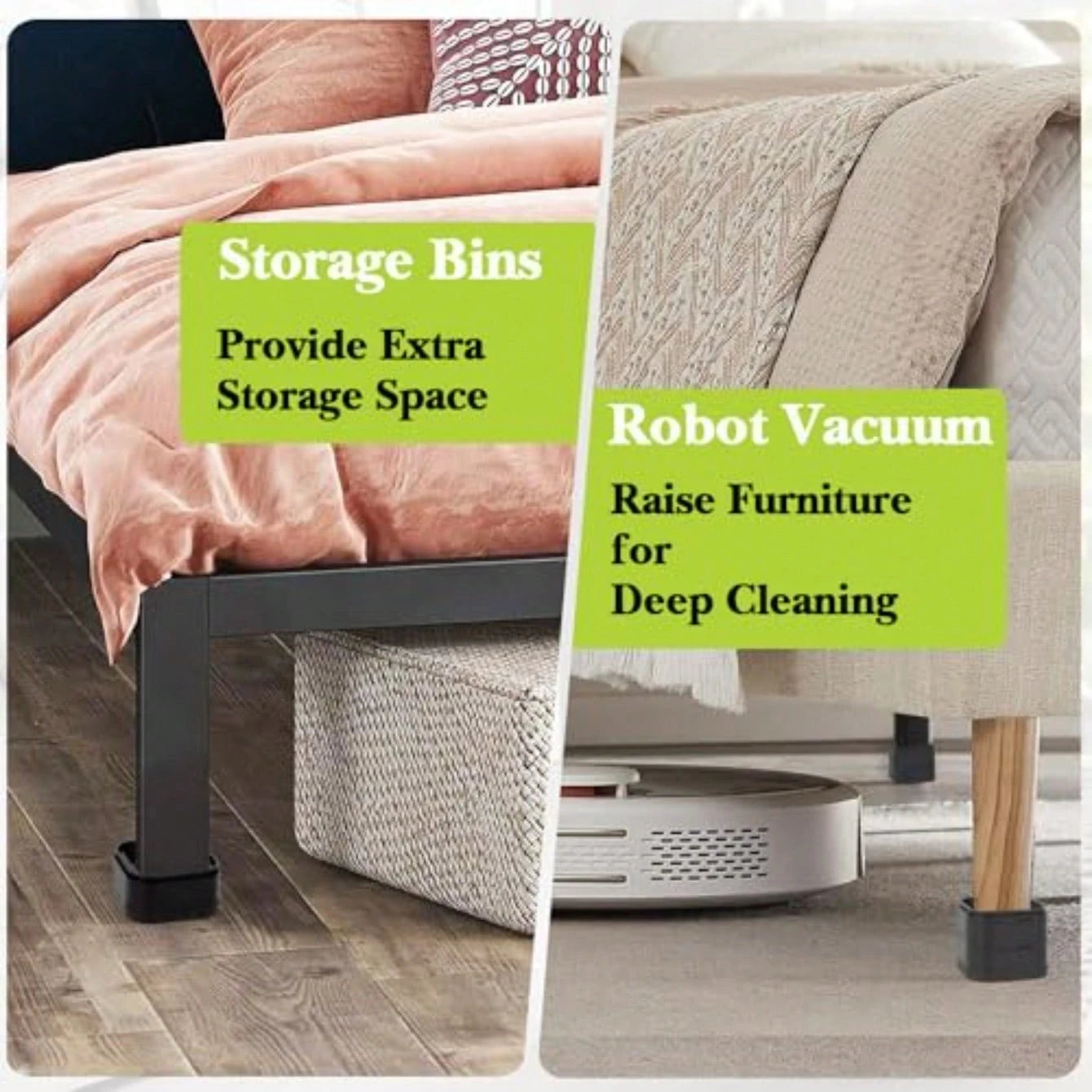 8 Pack Furniture Risers 1 Or 2 Inch, Adjustable Bed Risers Heavy Duty For Table Desk Couch Chair Sofa Cabinet Bed Legs Dorm, Square Stackable Bed Raisers Blocks Lift Height 1", 2" Or 3", Black