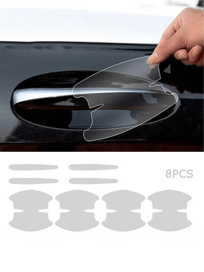 8-Piece Car Door Handle Protective Film- Transparent PVC Scratch-Resistant Cover, Easy-To-Install And Adhesive Film For All Vehicles, Durable Plastic Door Handle Scratch Protection