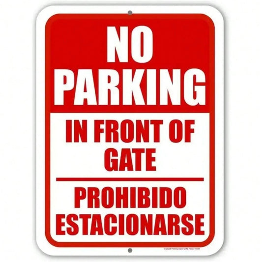 8"X12" Heavy-Duty Metal No Parking Sign- Bilingual English Spanish Prohibido Estacionarse Red Gate Warning Sign Durable Outdoor Parking Prohibition S