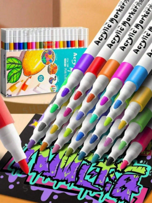 80pcs/60pcs/48pcs/36pcs/24pcs/12pcs Acrylic Marker Pens, Art DIY Graffiti Pens, Colorful Painting Watercolor Art Marker Set, Student Preferred Gift, Christmas Gift