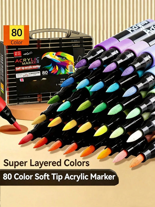 80pcs/Set High Gloss Acrylic Pens, Gel Pens, Large Capacity Quick Dry Colored Markers, Back To School, DIY Planner Pen Set, Painting Set, Learning Sta