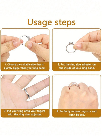 8pcs Adjustable Ring Sizer/Adjuster- Invisible Ring Size Adjuster Suitable For Weddings/Events- Temporary And Permanent Use Fits All Types Of Rings