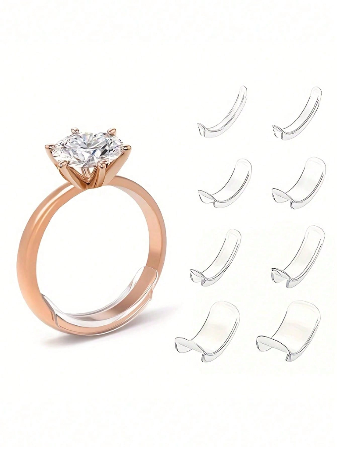 8pcs Adjustable Ring Sizer/Adjuster- Invisible Ring Size Adjuster Suitable For Weddings/Events- Temporary And Permanent Use Fits All Types Of Rings
