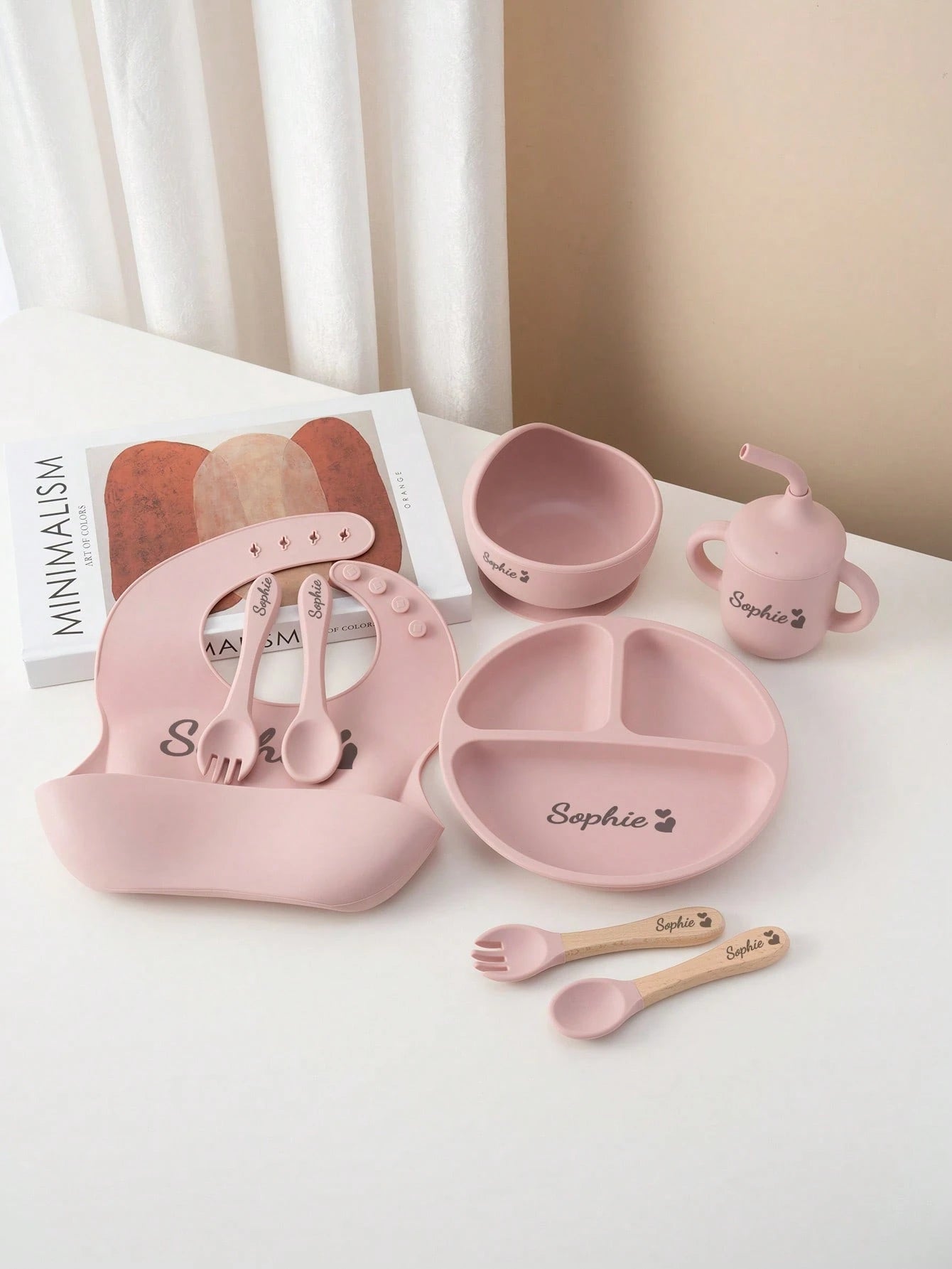 8PCS Custom Name Pattern Baby Silicone Set Sucker Bowl Plate Leakproof Baby Cup Baby Bib Soft Spoons Forks, Mother's, Baby Shower Gift