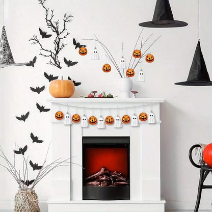 8pcs Halloween Hanging Ornaments Cute Silver Ghost And Golden Pumpkin Decoration Mini Plastic Halloween Tree Decorations For Home Holiday Party Decor (Includes Jute Rope)