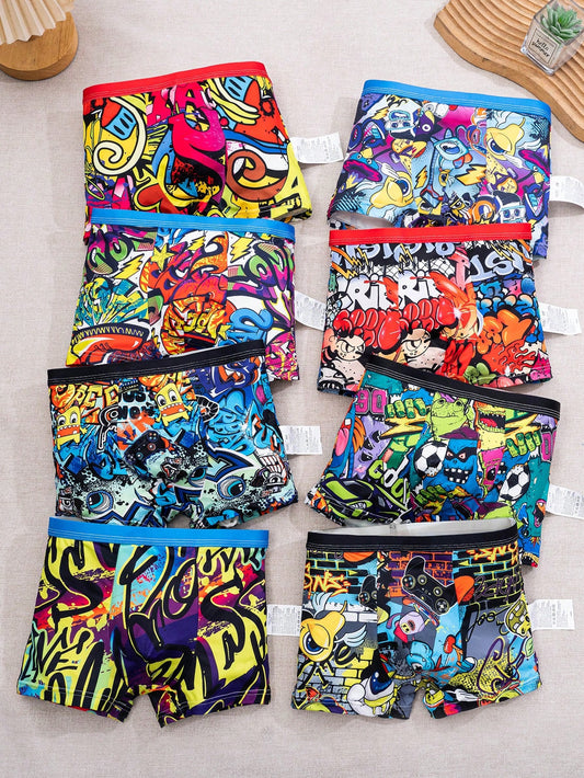 8pcs/Pack Tween Boys' Minimalist Graphic Print Boxer Briefs, Streetwear Style