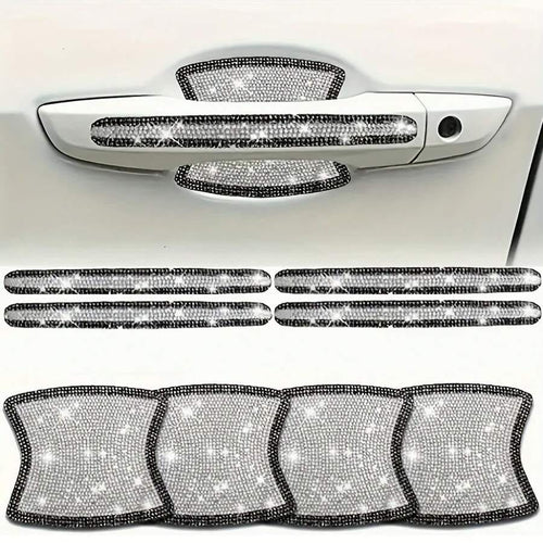 8pcs Shiny Rhinestone Car Door Handle And Bowl Protective Stickers, Anti-Scratch Decals, Multi-Color All-Season Universal Women's Car Accessories