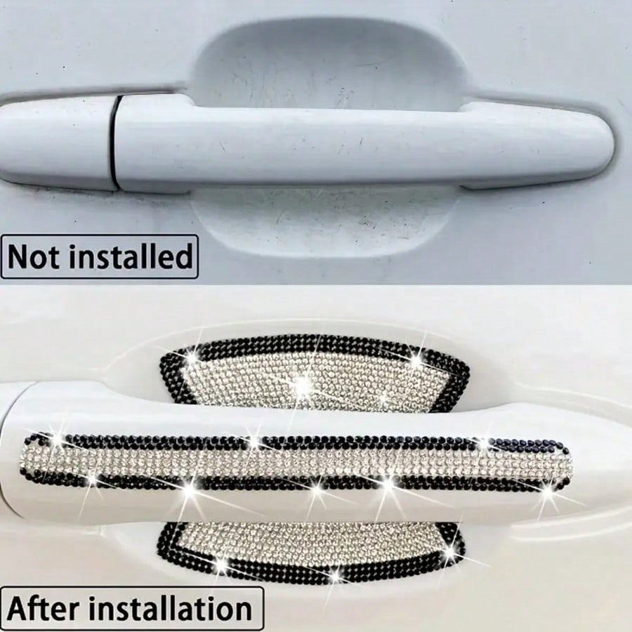 8pcs Shiny Rhinestone Car Door Handle And Bowl Protective Stickers, Anti-Scratch Decals, Multi-Color All-Season Universal Women's Car Accessories