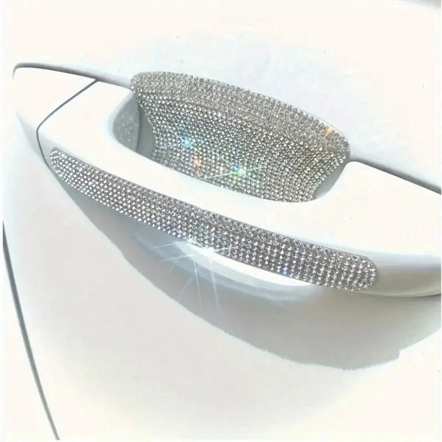 8pcs Shiny Rhinestone Car Door Handle And Bowl Protective Stickers, Anti-Scratch Decals, Multi-Color All-Season Universal Women's Car Accessories