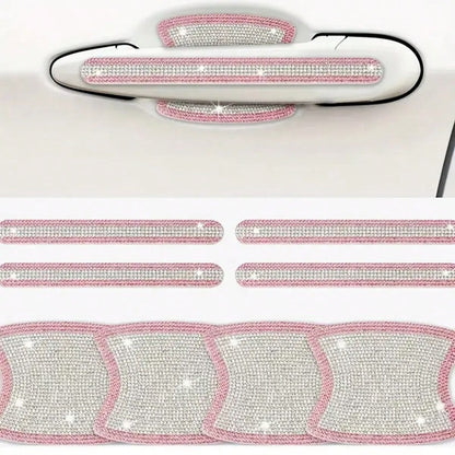 8pcs Shiny Rhinestone Car Door Handle And Bowl Protective Stickers, Anti-Scratch Decals, Multi-Color All-Season Universal Women's Car Accessories