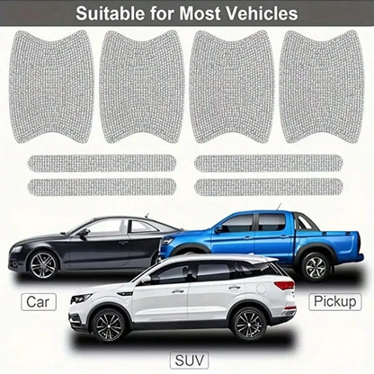 8pcs Shiny Rhinestone Car Door Handle And Bowl Protective Stickers, Anti-Scratch Decals, Multi-Color All-Season Universal Women's Car Accessories