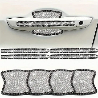 8pcs Shiny Rhinestone Car Door Handle And Bowl Protective Stickers, Anti-Scratch Decals, Multi-Color All-Season Universal Women's Car Accessories
