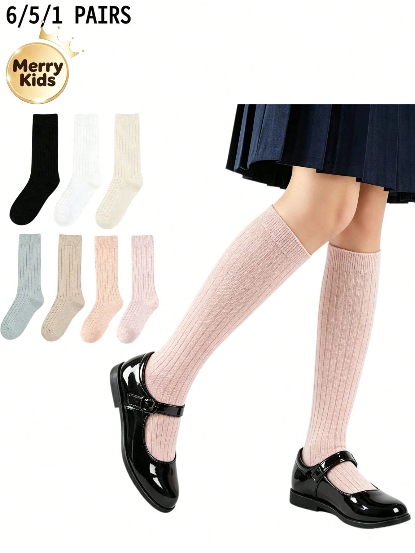 9/6/5/3/1 Pair 3-10 Years Old Kids Knee High Socks, Boys & Girls School Uniform Socks And Sports Socks, Black, White, Navy Blue, Back To School Football Socks