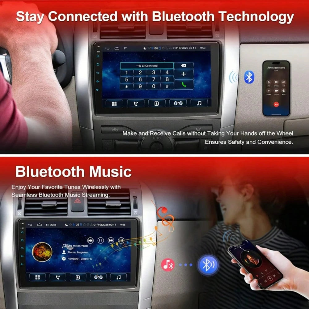 9'' HD Touch Screen An/Dr/Oid 13 Car Radio 2GB+32GB Built-In EQ-32 Wireless Apple CarPlay Android Auto GPS Bluetooth 5.0 FM R/DS Multimedia Stereo Fit To/Yo/Ta Corolla 2009-2013