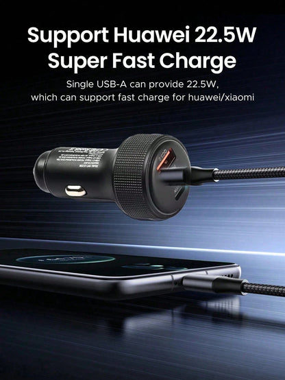 95W Total Power Car Charger – USB Type-C 3-Port Mobile Phone Car Adapter