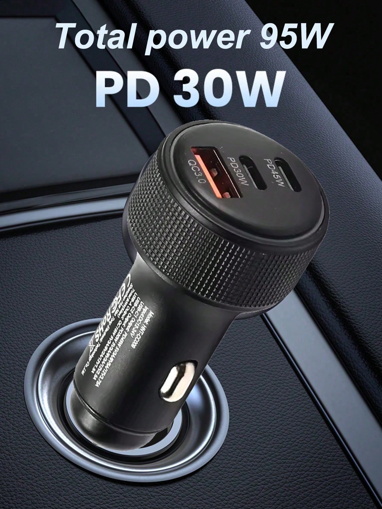 95W Total Power Car Charger – USB Type-C 3-Port Mobile Phone Car Adapter