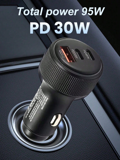 95W Total Power Car Charger – USB Type-C 3-Port Mobile Phone Car Adapter