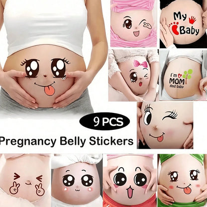9pcs Pregnancy Belly Stickers, Funny Facial Expression Maternity Stickers, Cute Pregnant Woman Gift Belly Stickers, Baby Bath Household Decor, Easter Gift For Girls/Boys