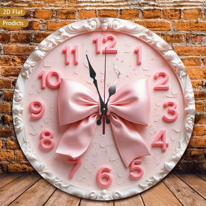 A 12-Inch 2D Flat Silent Wall Clock With A Pink Bow Pattern-Have For Girls! Suitable For Halloween Decor,Office Decor,Fall Home Decor,Christmas Decora