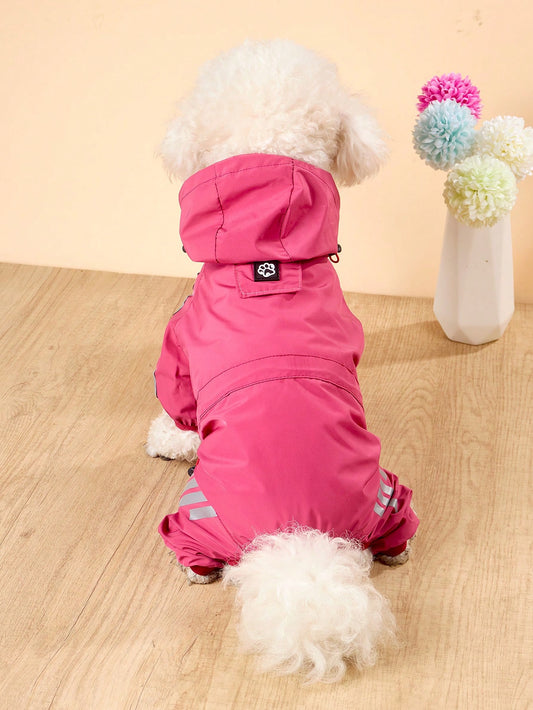 A Lightweight Polyester Dog Raincoat With Reflective Strips, Covering All Four Legs In Solid Pink, Waterproof Pet Jacket Raincoat, Suitable For Small Teddy Dogs And Large Dogs To Wear Year-Round In Au
