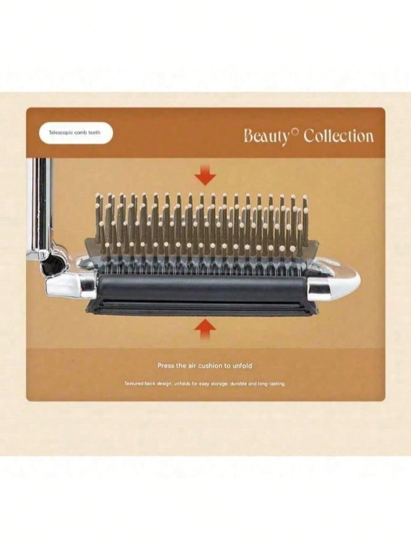A Shiny Electroplated Silver Comb With A Foldable Design, A Small Mirror, Compact And Portable
