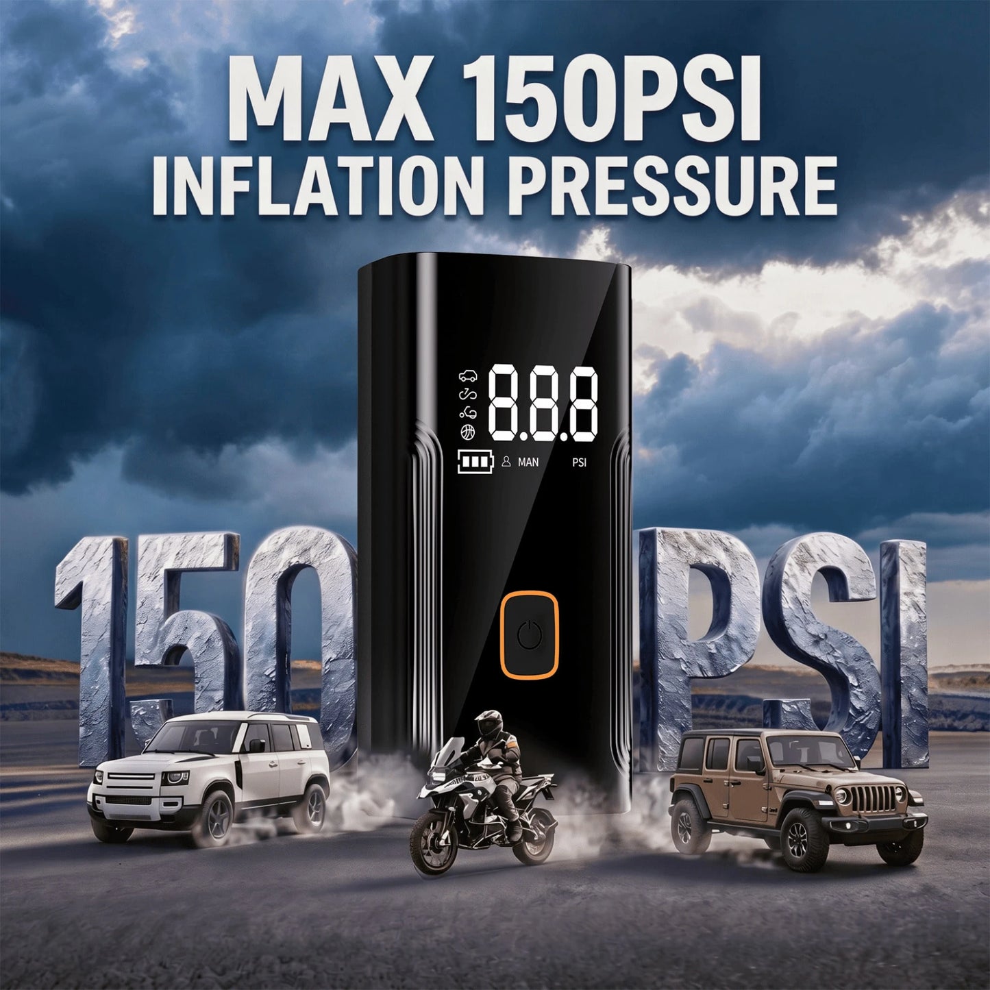A Tire Inflator Portable Air Compressor For Cars & Bicycles| Cordless Rechargeable Air Pump, Digital Pressure Gauge, Bright LED Light & Auto Shut-Off, Portable Tire Pump For Motorcycle And All Tires