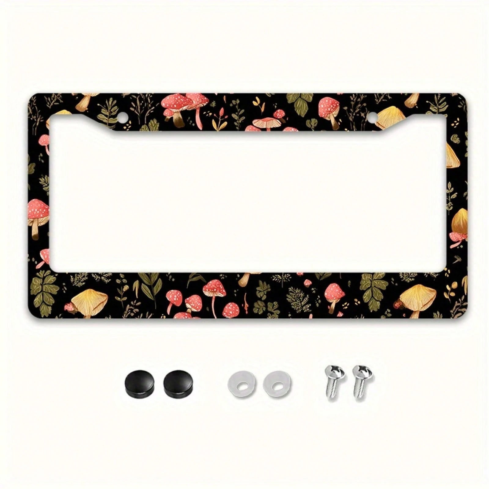 A Vintage Aluminum License Plate Frame, Featuring A Cute Mushroom And Leaf Design, Compatible With American And Many International Car Models, Comes With Mounting Screws- Perfect For Thanksgiving-The