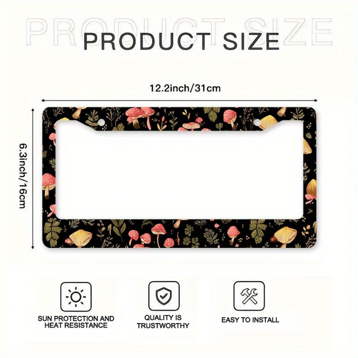 A Vintage Aluminum License Plate Frame, Featuring A Cute Mushroom And Leaf Design, Compatible With American And Many International Car Models, Comes With Mounting Screws- Perfect For Thanksgiving-The